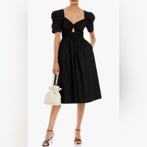 Aqua Black Puff Sleeve Midi Dress